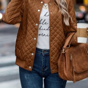 Women's Plain Thicken Loose Padded Jacket, Outerwear, color:Brown|size:XL, catalog Noracora shop