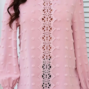 Stand Collar Long Sleeve Plain Regular Micro-Elasticity Loose Blouse For Women, Blouses, color:Pink|size:XXL, catalog Noracora shop