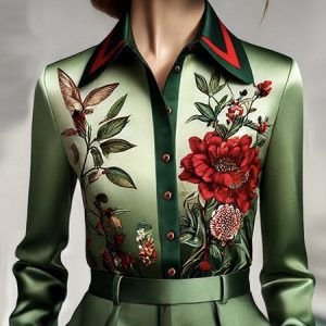 Satin Urban Floral Shirt, Blouses and Shirts, color:As Picture|size:XXL, Stylewe