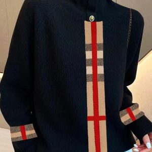 Urban Loose Turtleneck Plaid Raglan Sleeve Sweater, Pullovers, color:Black|size:XXL, Stylewe