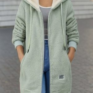 Women's Plain Fleece Loose Teddy Jacket, Coats, color:Green|size:3XL, catalog Noracora shop