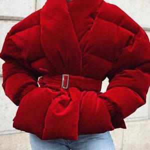 Loose Urban Plain Fleece Coat With Belt, Padded Jackets, color:Red|size:XXL, Stylewe