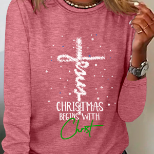 Women's Long Sleeve Blouse Spring/Fall Christmas Cotton-Blend Crew Neck Daily Going Out Casual Top, JustFashionNow Shirts, color:Watermelon|size:3XL,