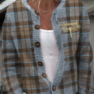 Sassenach Historical Tv Show Dragonfly Embroidered Plaid Cardigan, Cardigans, Lilicloth.com