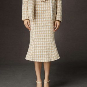 Elegant Houndstooth Skirt With Belt, Skirts, color:As Picture|size:XXL, Stylewe