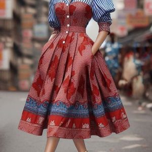 Elegant Random Print Midi Dress, Midi Dresses, color:As Picture|size:XXL, Stylewe