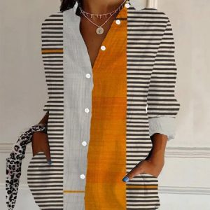 Striped Print Casual Shirt, Blouses, Lilicloth.com