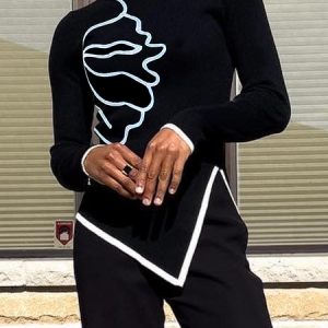 High Elasticity Color Block Turtleneck Long Sleeve Casual Tight Regular Sleeve T-Shirt, Tees, color:Black|size:XXL, Stylewe