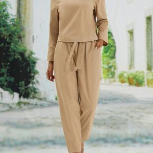 Loosen Casual Round Neck Two Piece Sets, Sets, color:Beige|size:XS, catalog Noracora shop