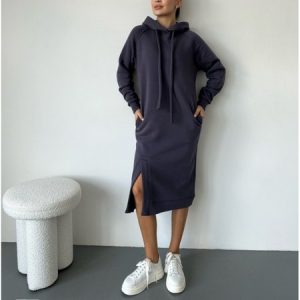 Women Plain Hoodie Long Sleeve Comfy Casual Midi Dress, Dresses, color:Purple|size:5XL, catalog Noracora shop