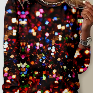 Casual Abstract Crew Neck Long Sleeve T-shirt, T-shirts, color:Multicolor|size:4XL, catalog Noracora shop