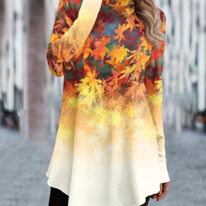 Casual Leaf Turtleneck Long Sleeve T-shirt, T-shirts, color:Yellow|size:XXL, catalog Noracora shop