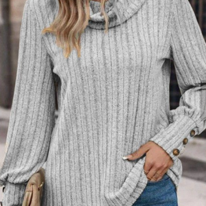 Turtleneck Long Sleeve Plain Lace Regular Micro-Elasticity Loose Blouse For Women, Blouses, color:Light Gray|size:XXL, catalog Noracora shop