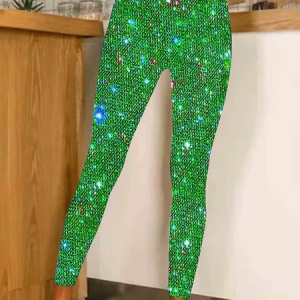 Casual Holiday Sequin Pattern Long Leggings, Leggings, color:Green|size:3XL, catalog Noracora shop