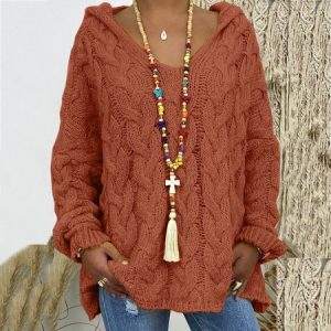 Women Yarn/Wool Yarn Plain Three Quarter Sleeve Comfy Casual Sweater, Sweaters, color:Brick Red|size:3XL, catalog Noracora shop