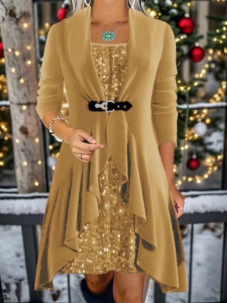 Women's Long Sleeve Spring/Fall Christmas Velvet Dress Crew Neck Daily Going Out Casual Maxi H-Line, JustFashionNow Dresses, color:Khaki|size:3XL,