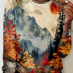 Casual Landscape Painting Long Sleeve Shirt, Long sleeves, Lilicloth.com