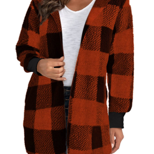 Women's Plaid Regular Loose Jacket, Coats, color:Orange|size:3XL, catalog Noracora shop