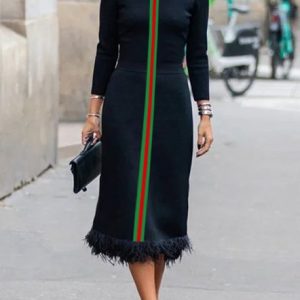 Striped Urban Regular Sleeve Split Joint Dress, Maxi Dresses, color:As Picture|size:XXL, Stylewe