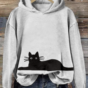 Casual Hoodie Cute Cat Pattern Hoodie, Hoodies & Sweatshirts, color:Gray|size:5XL, catalog Noracora shop