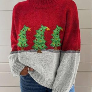 Women Yarn/Wool Yarn Christmas Long Sleeve Comfy Casual Sweater, Sweaters, color:Red|size:4XL, catalog Noracora shop