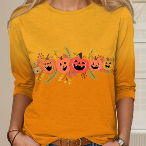 Casual Halloween Crew Neck Long Sleeve T-shirt, T-shirts, color:Orange Red|size:4XL, catalog Noracora shop