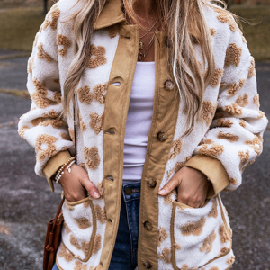 Women's Floral Sherpa Jacket Thicken Loose Teddy Jacket, Outerwear, color:Brown|size:XXL, catalog Noracora shop