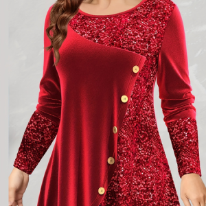 Crew Neck Long Sleeve Plain Regular Micro-Elasticity Loose Blouse For Women, Blouses, color:Red|size:XL, catalog Noracora shop
