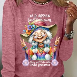 Grandma Old Hippies Casual Long Sleeve Shirt, Long sleeves, Lilicloth.com