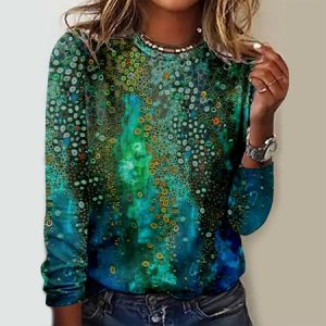 Women's Long Sleeve Tee T-shirt Spring/Fall Floral Jersey Crew Neck Daily Going Out Casual Top, JustFashionNow T-Shirts, color:Green|size:5XL,