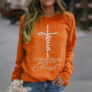 Casual Crew Neck Christmas Sweatshirt Zipper, Hoodies & Sweatshirts, color:Orange Red|size:3XL, catalog Noracora shop