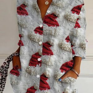 Women's Long Sleeve Shirt Spring/Fall Christmas Shirt Collar Daily Going Out Casual Top, JustFashionNow Blouses, color:Red|size:5XL,
