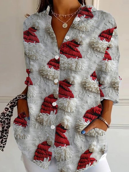 Women's Long Sleeve Shirt Spring/Fall Christmas Shirt Collar Daily Going Out Casual Top, JustFashionNow Blouses, color:Red|size:5XL,