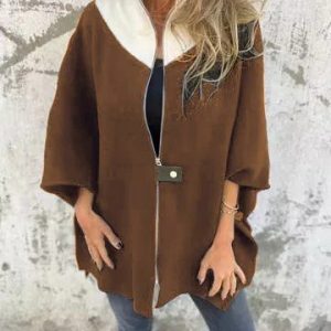 Women's Plain Cloak Thicken Loose Jacket, Outerwear, color:Deep Brown|size:5XL, catalog Noracora shop