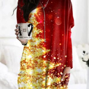 Vintage Christmas Holiday Pattern Crew Neck Long Sleeve T-shirt, T-shirts, color:Red|size:5XL, catalog Noracora shop
