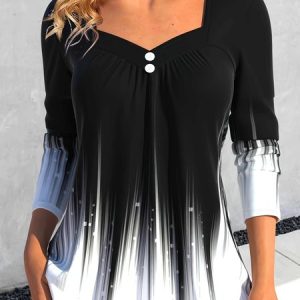 Square Neck Long Sleeve Christmas Regular Micro-Elasticity Loose Blouse For Women, Blouses, color:Black|size:XXL, catalog Noracora shop