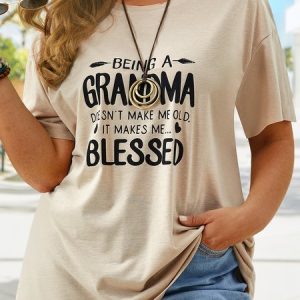 Plus Size Casual Short Sleeve Round Neck Printed Top T-Shirt, TOPS, color:Khaki|size:4X, catalog Noracora shop
