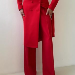 Urban Fashion Straight Pants with Pockets, Pants, color:Red|size:XXL, Stylewe