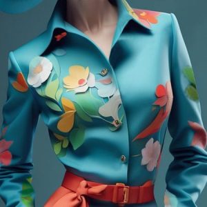 Floral Printing Elegant Shirt With No Belt, Blouses and Shirts, color:Blue|size:XXL, Stylewe