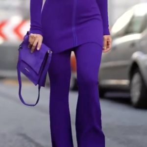 Elegant Regular Fit Plain Pants, Knit Pants, color:Purple|size:XXL, Stylewe
