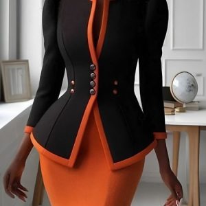 Color Block Urban Puff Sleeve Crew Neck Jacket, Jackets, color:Black|size:XXL, Stylewe
