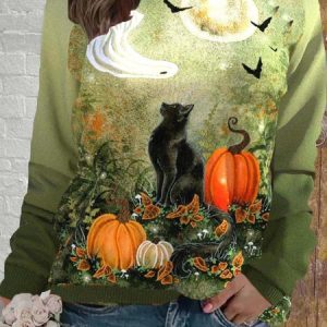 Casual Crew Neck Halloween Sweatshirt, Hoodies & Sweatshirts, color:Green|size:XXL, catalog Noracora shop