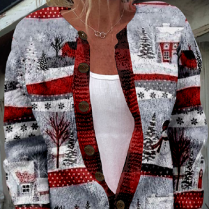 Women Knitted 3D Printing Long Sleeve Comfy Vintage Cardigan, Cardigans, color:As Picture|size:5XL, catalog Noracora shop