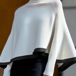 Loose Elegant Turtleneck Color Block Sweater, Pullovers, color:Black-white|size:XXL, Stylewe