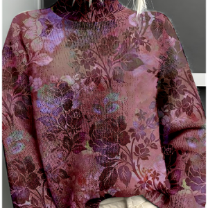 Women's Mock Neck Floral Vintage Spring/Fall Long Sleeve Sweatshirt, JustFashionNow Sweatshirts & Hoodies, color:Burgundy|size:3XL,