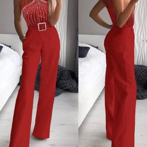 Multi Strap Sleeveless Jumpsuit Rhinestone Bootcut Overalls, women Jumpsuits, ChicMe catalog