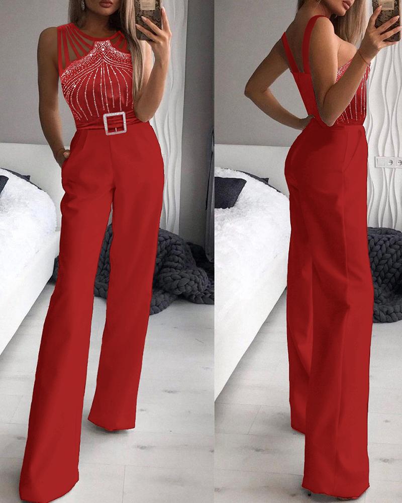 Multi Strap Sleeveless Jumpsuit Rhinestone Bootcut Overalls, women Jumpsuits, ChicMe catalog