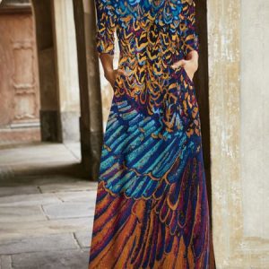 Women Ethnic V Neck Long Sleeve Comfy Vintage Maxi Dress, Dresses, color:Multicolor|size:XXL, catalog Noracora shop