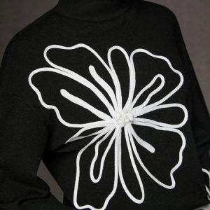 Daily Floral Stand Collar Elegant Sweater, Pullovers, color:Black|size:XXL, Stylewe