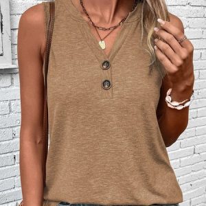 Women's Sleeveless Tank Top Camisole Summer Plain Split Joint V Neck Daily Going Out Casual Top, JustFashionNow Tanks & Camis, color:Khaki|size:XXL,